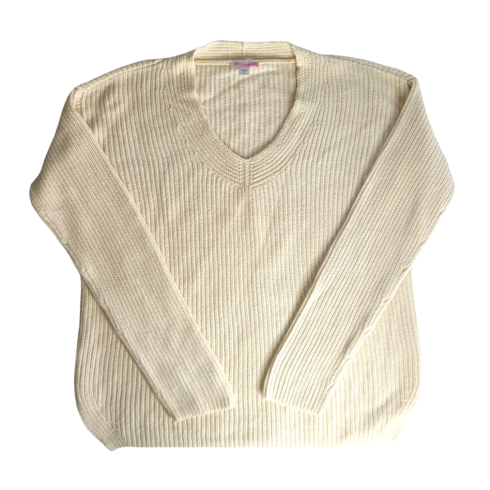 J. Jill V-neck Ribbed Knit Creamy Cotton Sweater XS